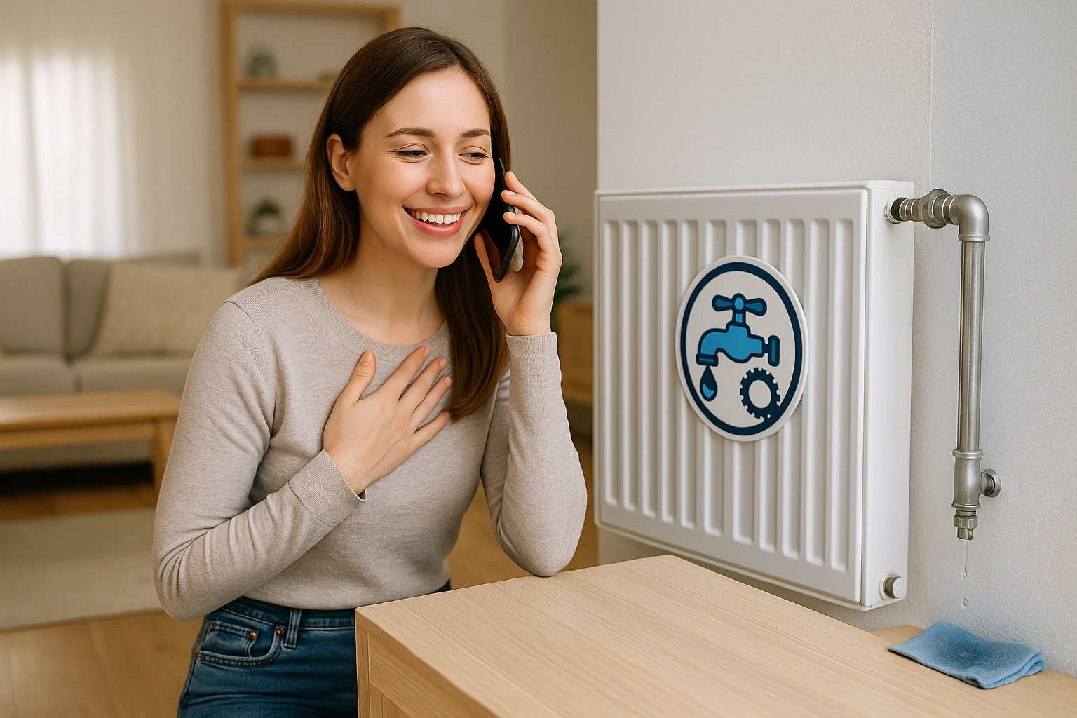 Cliente llamando a un fontanero urgente en Madrid desde su casa – contacto fontanero 24 horas Madrid