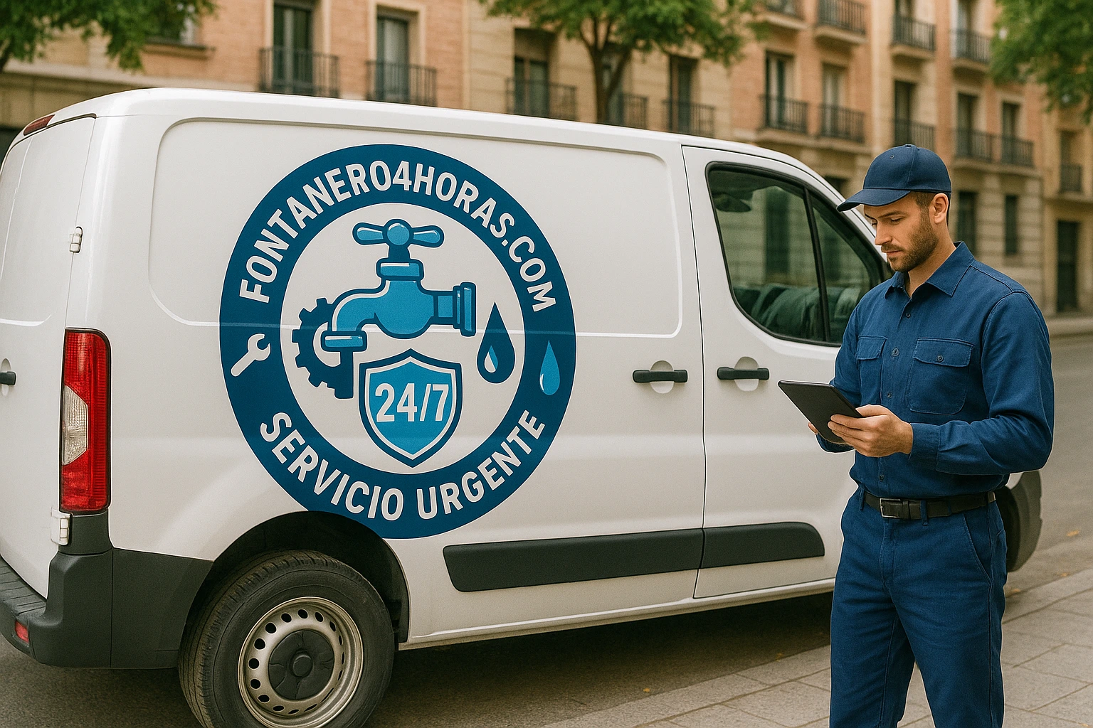 Furgoneta de servicio de fontanería en una calle de Madrid